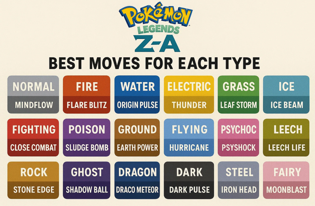Pokémon Legends: Z-A – Best Moves for Each Type